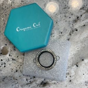 Medium Silver Bangle Twist Locket with Crystals